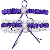 Hochzeit Braut Strumpfband Set Damen Satin Elastisch Floral Schleife Strumpfband Gürtel Bein Strumpfband PTK11, violett, Einheitsgröß