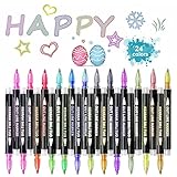 24 Farben Metallic Marker Stifte Set,Outline Stifte Magische Stifte,Permanent Marker Stifte Wasserfester Acrylstifte,Farben Permanent Brush Pen für Fotoalbum zum Selbstgestalten,Gästebuch, Scrapbook
