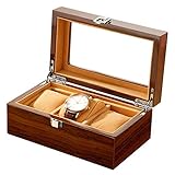 Schmuckschatulle Für Damen Uhrenbox/Holz Uhrenbox Schmuck Geschenkbox Mit Schloss/Glasdeckel/Für Damen Und Herren High-End Uhren Aufbewahrung (3 Kartenfächer)