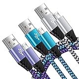 Micro USB Kabel[3 Stück 1,8M], Micro USB Schnellladekabel, Nylon Micro USB Kabel für Android Smartphones kompatibel Samsung S7/S6/S5/J7/J6/Note 5, PS4, Tablet, Huawei, Xiaomi, Motorola, Nok