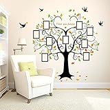 WandSticker4U®- XXL Wandtattoo FOTOBAUM bunt I Wandbilder: 160x204 cm I Wandsticker Familie Baum Bilder-Foto-rahmen Aufkleber Vögel Blätter grün I Wand Deko für Wohnzimmer Flur GROß