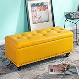 Rechteck Eingangsbereich Schuhbank Multifunktionale Sofahocker Für Wohnzimmer Schlafzimmer Eingangsbereich,Modernen Getuftete Storage Ottoman,Kunstleder Speicherbank-Gelb 60x40x43cm(24x16x17inch)