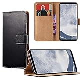 Eximmobile - Bookcase Hülle kompatibel mit Huawei P8 Bookcover Handytasche in schwarz Booklet Flip Case Cover aufklappbare Schutzhülle mit Fächer Geldfach dünne Tasche E