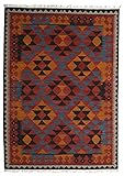 RugVista, Kelim Isparta, Handgemacht, Teppich, Moderner Kelim Teppich, Kurzflor, 250 x 350 cm, Rechteckig, Care & FAIR, Wolle, Flur, Schlafzimmer, Küche, Wohnzimmer, Dunkelrot/Schwarz/Orang