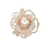 CJshop Damen Brosche Pearl Brosche Zirkon Rose Blume Broschen, Weibliche Temperament Mantel Strickjacke Pin Schnalle für Kleidung Vorräte und Hochzeit Brooch Dek