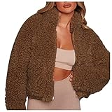 Damen Strickjacken Mäntel Plüschmantel Kapuzenjacke Wintermantel Winterjacke, Warm Cardigan Kunstpelz Pelzmantel Lose Teddyfell Parka Elegant Overcoat Casual Outwear Stehkragen Kurze Lammwolle Jack