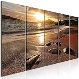 murando Akustikbild Meer und Strand 225x90 cm Bilder Akustikschaum Hochleistungsschallabsorber Schallschutz Leinwand 5 TLG Wandbild Raumakustik Schalldämmung Landschaft - c-B-0551-b