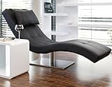 Designer-Liege Chaise-Longue aus Kunstleder schwarz mit vernickeltem Gestell | Siara | Relax-Liege zum Entspannen aus hochwertigem Kunstleder schwarz | Moderner Liege-Sessel für Ihr W