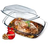 KADAX Auflaufform aus hitzebeständigem Glas, feuerfestes Gefäß, Glasbräter mit Deckel und Griffe, Geschirr zum Braten, Backofen, Elektroherd, für Lasagne, Fleisch, transparent (rechteckig, 4.1L)