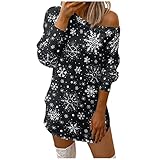 PAOLIAN Damen Weihnachten Sweatshirt Weihnachtspullover mit Gedruckt Xmas Outfit Hemd Schulterfreier Sweatkleid Knielang Lang Weihnachtskleid Oberteil Oversize Oberteil Winter Lang