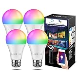 LE Smarte Glühbirnen E27, 9W WiFi Lampe Smarthome Glühbirnen, 806lm WLAN Licht Bulb Light, Mehrfarbige Dimmbare Birne, Smart LED E27, App Steuern Kompatibel mit Alexa Echo, Google Home, 4 Pack