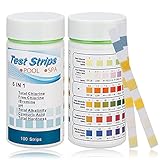 100 Stück Pool Teststreifen, 6 in 1 PH Teststreifen Pool PH Tester Trinkwasser Spa Whirlpool Teststreifen für PH Wert, Gesamtchlor, Freies Chlor/Brom, Gesamtalkalinität, Cyanursäure und G