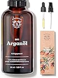 ARGANÖL BIO | 100% Rein, Natürlich & Kaltgepresst | Gesicht, Körper, Haar, Bart, Nägel | Vegan & Cruelty Free | Argan Oil | Glasflasche + Pipette + Pumpe (50ml)