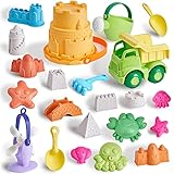 T.G.Y Sandspielzeug Set Für Kinder, 23 Stück umweltfreundliches Strand Sandspielzeug mit LKW, Eimer, Gießkanne, Schaufeln, Tierschloss-Sandformen, Sommer-Outdoor-Spielzeug für Kleinkinder Geschenk