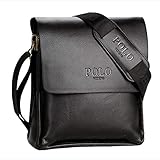 Umhängetasche Herren, Premium Herrentasche, Messenger Bag Schultertasche Geschäft Tasche Normallack Verdeckter Knopf,BlackLarg