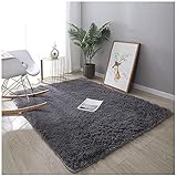 Hochflor Shaggy Teppich Pflegeleicht Flauschiger Moderner Anti-Rutsch Unterseite Hochflor Langflor Teppiche Wohnzimmer Schlafzimmer Kinderzimmer Bettvorleger für Stuhl Sofa,Silber-Grau,120x160CM