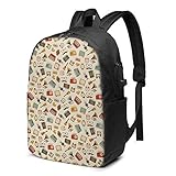 Laptop Rucksack Business Rucksack für 17 Zoll Laptop, Wecker Schreibmaschine Grammophon Schulrucksack Mit USB Port für Arbeit Wandern Reisen Camping, für Herren D