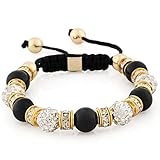 Morella® Damen Armband Steinperlen und Zirkonia Strass verstellbar Gold - schw