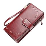 Geldbörse Damen Portemonnaie Portmonee Damen-Geldbã¶rsen Geldbeutel Retro Brieftasche Leder Wallet NFC&RFID Blocker Gross Fächer mit 24 Kartenfächer Eeignet Für Geburtstagsgeschenke、Reisepass Hü