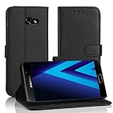 Simpeak Hülle Kompatibel mit Samsung Galaxy A3 2017, Handyhülle Kompatibel für Samsung A3 2017 Leder Flipcase [Kartensteckplätze] [Stand Feature] [Magnetic Closure Snap] - Schw