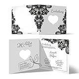 10 x Lasergeschnittene Hochzeit Einladungskarten Hochzeitseinladungen - Rustikal Schwarz Weiß