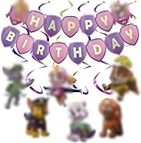 MiotlsyGeburtstag Dekoration Set Kompakt Happy Birthday Deko Spirale Konfetti Partykette Paw Patrol für Kinder 16 Stück