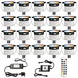 GEYUEYA Terrassenbeleuchtung RGBW, Ø 31 mm, 12 V, RGB/Warmweiß, Farbwechsel, WiFi-Controller, wasserdicht, IP67, LED-Decklichter für Terrasse, Weg, Treppen, Fernbedienung, 20 Packung