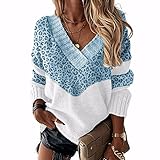 WAEKQIANG Winter Pullover V-Ausschnitt Loser Pullover Color-Blocking D