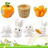 7 Stücke Kaninchen Figur Mini,Miniatur-Gartenornamente,Kaninchen aus Polyresin,Mini Häschen Karotte Dekoration für Haus Garten Yard Büro Dekoration,Osterdekoration Frühlingsdeko Dek