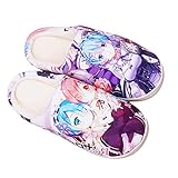 YZJYB Re:Life in a Different World from Zero Anime Baumwolle Pantoffeln für Herren Damen 3D Drucken Rem Hautfreundlich Pantoffeln Warm Plüsch Slippers,Schwarz,EU 42~44(290)