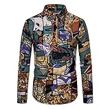 JAYYOU Herren Button-Down Shirts New Plus Size Langarm Top Shirt mit Stehkragen Slim Fit Prints Arbeitsblusen, braun, M