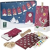 Adventskalender 2021 Adventskalender zum Befüllen, DIY Adventskalender Selber Befüllen，Selbstbefüllen mit 24 dekorativen Tüten und Zahlen Aufkleber ，Adventskalender 2021