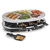 Klarstein Steaklette - Raclette-Grill - Tischgrill, Partygrill, Leistung: 1500 Watt, stufenlos regulierbare Temperatur, Natursteinplatte aus Granit, inkl. 8 Pfännchen, schwarz-Silb