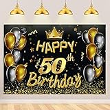 50 Geburtstag Banner,ZOLGINAH Geburtstagsfeier Dekoration,Geburtstag Party Deko,Extra Große Stoff Schwarz Gold Schild Poster,Geburtstagsparty Zubehör für Jubiläum Hintergrund Banner,180cm x 110