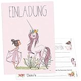 12x Prinzessin Einhorn Einladungskarten inkl. Umschläge perfekte Einladung zum Kindergeburtstag oder Kinder Party | Geburtstag-Einladungen zum ausfüllen (Princess Unicorn)