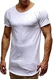 Leif Nelson Herren Sommer T-Shirt Rundhals-Ausschnitt Slim Fit Baumwolle-Anteil Moderner Männer T-Shirt Crew Neck Hoodie-Sweatshirt Kurzarm lang LN6339 Weiss XX-Larg