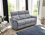 lifestyle4living Sofa mit Relaxfunktion in Grau, 3-Sitzer Relaxsofa, Vintage, Velour-Stoff/Federkern-Polsterung | Gemütliche Relax-Couch in modernem Desig