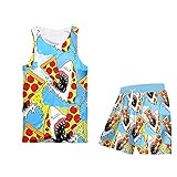 Hai und Pizza Oversize Herren Sets Casual Sommer 2 Stücke Anzüge 3D Gedruckt T Shirts Weste Shorts Trainingsanzüge Oversized Gr. XXXXL, Ttsh02235