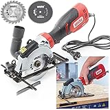 HECHT Garten Mini Kreissäge, Handkreissäge, mit 3 Sägeblättern, 750W Motor, Laser und Parallelführung, bis zu 41mm Schnitttiefe – Perfekt für Holz, Metall, Plastik und F