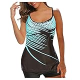 BBRS Damen Tankini Großer Digitaldruck Hot Spring Beach Resort Split Badeanzug Set A, blau, 52