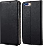 tomaxx Handyhülle [ECHT Leder] für iPhone 7 Plus 8 Plus Hülle, Premium Flip Case Cover Schutzhülle Kompatibel für iPhone 7 Plus / 8 Plus Klapphülle Smartphone Tasche, [Magnet] Schw