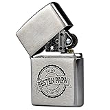 Zippo Feuerzeug mit Gravur 'Bester Papa der Welt' auf Chrome Brushed Benzinfeuerzeug - Geschenk zum Geburtstag & Weihnachten - Vater - Vatertag