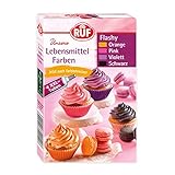 RUF Lebensmittelfarbe pastell 4 Tuben in zartem Pink, Orange, Violett und Schwarz, zum Färben von Teig, Fondant, und Cremes, 4 x 20 g