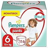 Pampers Baby Windeln Pants Größe 6 (15+ kg) Premium Protection, 116 Höschenwindeln, MONATSBOX, Weichster Komfort Und E