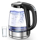 Wasserkocher mit Temperatureinstellung, Glas Wasserkocher Edelstahl Wasserkocher, Teekessel mit 4 Hrs Warmhaltefunktion, LED-Beleuchtung Borosilikatglas Glaswasserkocher BPA Frei 2.0L mit F