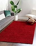 Shaggy Teppich Einfarbig - Langflor Hochflor 3 cm - Modern Teppiche fürs Wohnzimmer Schlafzimmer Esszimmer jeden Raum - Rechteckig Viele Farben & Größe - Rot weinrot 80 x 250