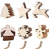 Anyasen basteln Weihnachten 60 Stücke Weihnachtsanhänger Tannenschmuck DIY Weihnachtsdekoration Holz Scrapbooking Holz Scheiben Holz Elch Schneeflocke Weihnachtsbaum mit Juteseil zum selbst b