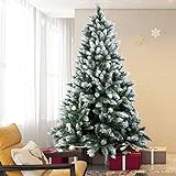 TOROTON 180 cm Künstliche Weihnachtsbäume mit Schnee und 36 Tannenzapfen, 800 Spitzen, für Weihnachtsdekoration Zuhause und im Büro, inkl. Metall Christbaum S