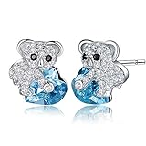 MEGA CREATIVE JEWELRY Damen Ohrringe Blau Herz Koala Bär Ohrstecker aus 925 Sterling Silber mit Kristalle Schmuck Geschenke für Frauen M