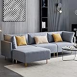 Ecksofa mit Ottomane, L-Form-Sofa Strapazierfähiger, bequemer Stoff 88 cm Extra Breite Wohnlandschaft Sofa Couch Ecksofa Eckcouch mit Goldene Sofabeine,Grey-Big